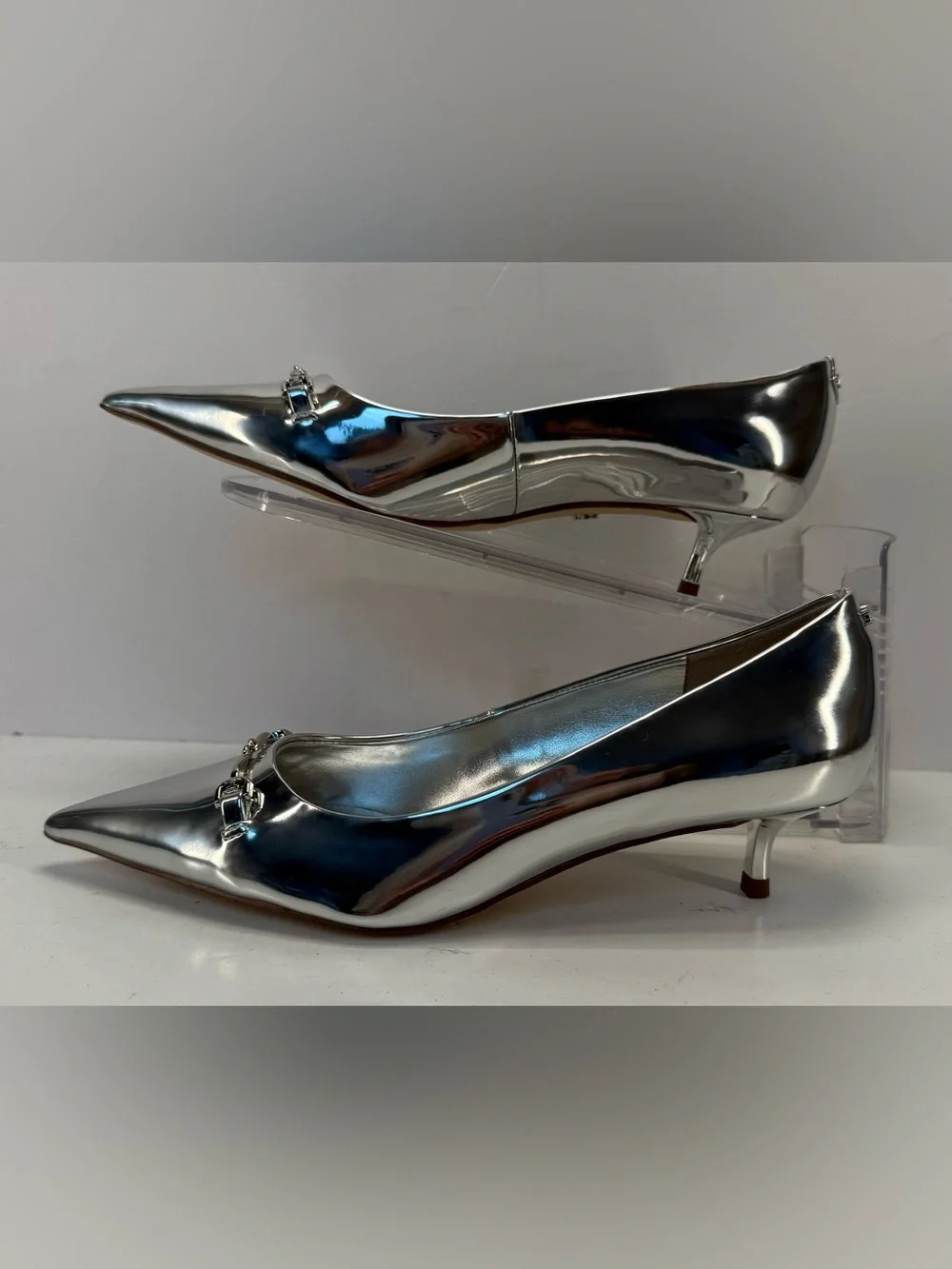 NWOB Sam Edelman Kaya 2 Silver metallic Pointed-Toe Low Kitten Heel Pumps 6.5